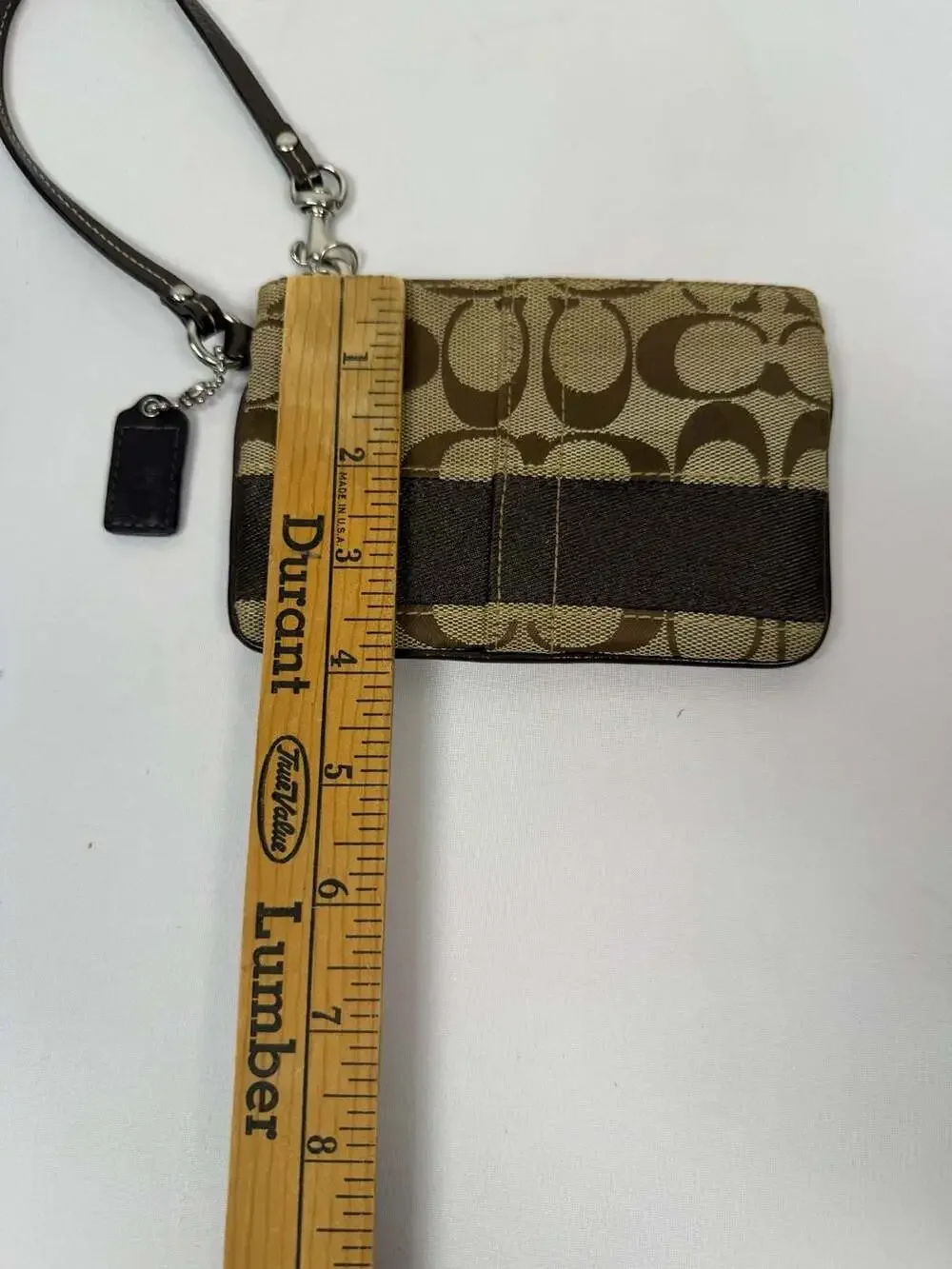 Coach Signature Monogram Brown Canvas and Leather Wristlet Pouch